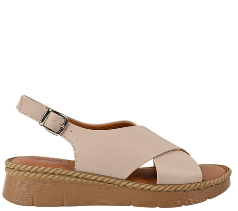 Sandale casual, dama, PASS COLLECTION, KL60020A bej, piele naturala